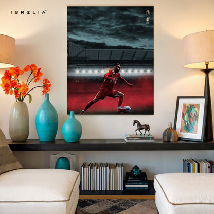 Crimson Night Striker – Cinematic Football Action Art | 4K Ultra Wrap Frame Wall Art in Pakistan | IBRELIA™