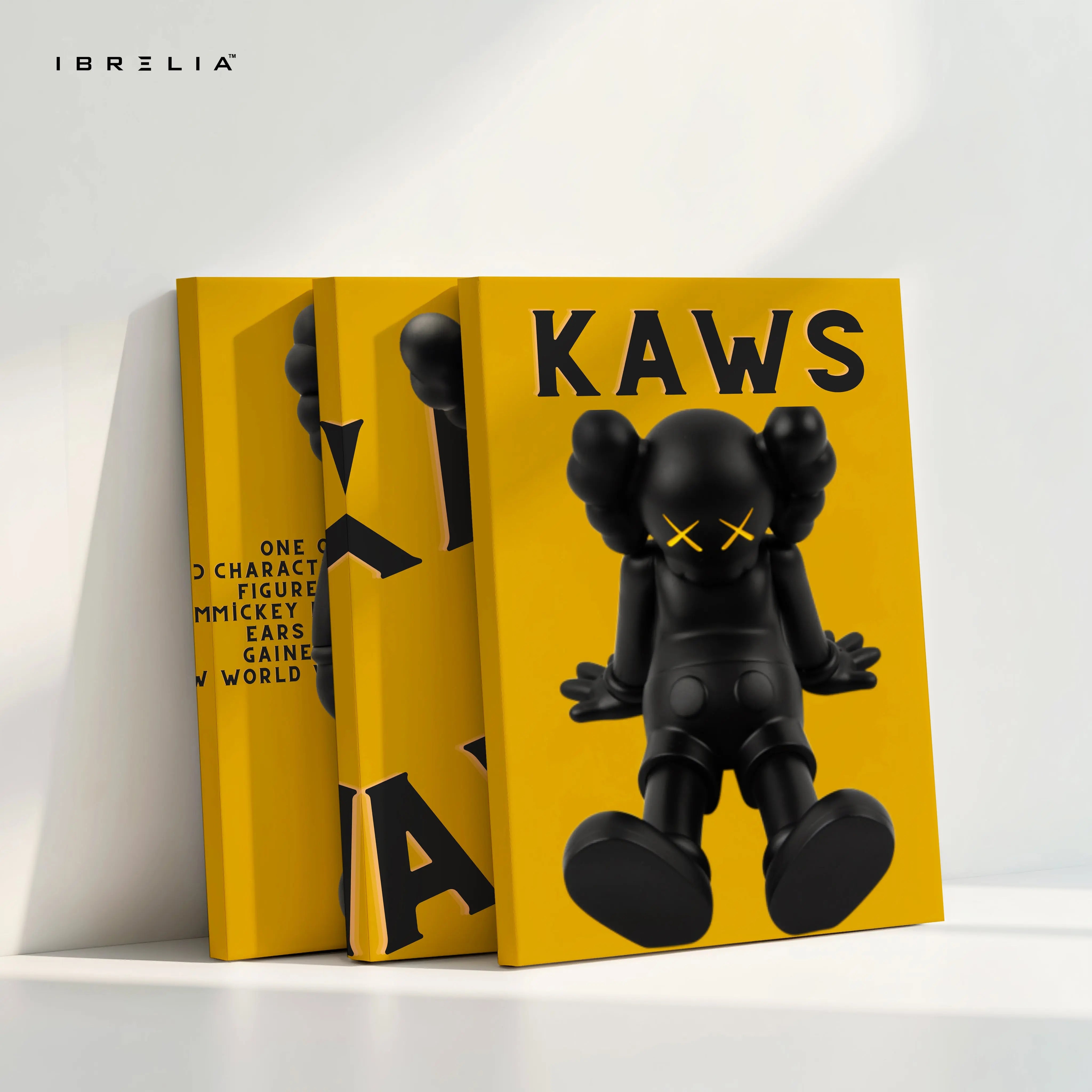 Yellow KAWS Companion Pop Art 3 Panel 4K Ultra HD Wall Art in Pakistan | IBRELIA™ IBRELIA