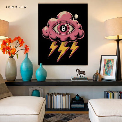 Bitcoin Storm Vision – 4K Ultra Wrap Frame Crypto Pop Art Wall Art | IBRELIA™