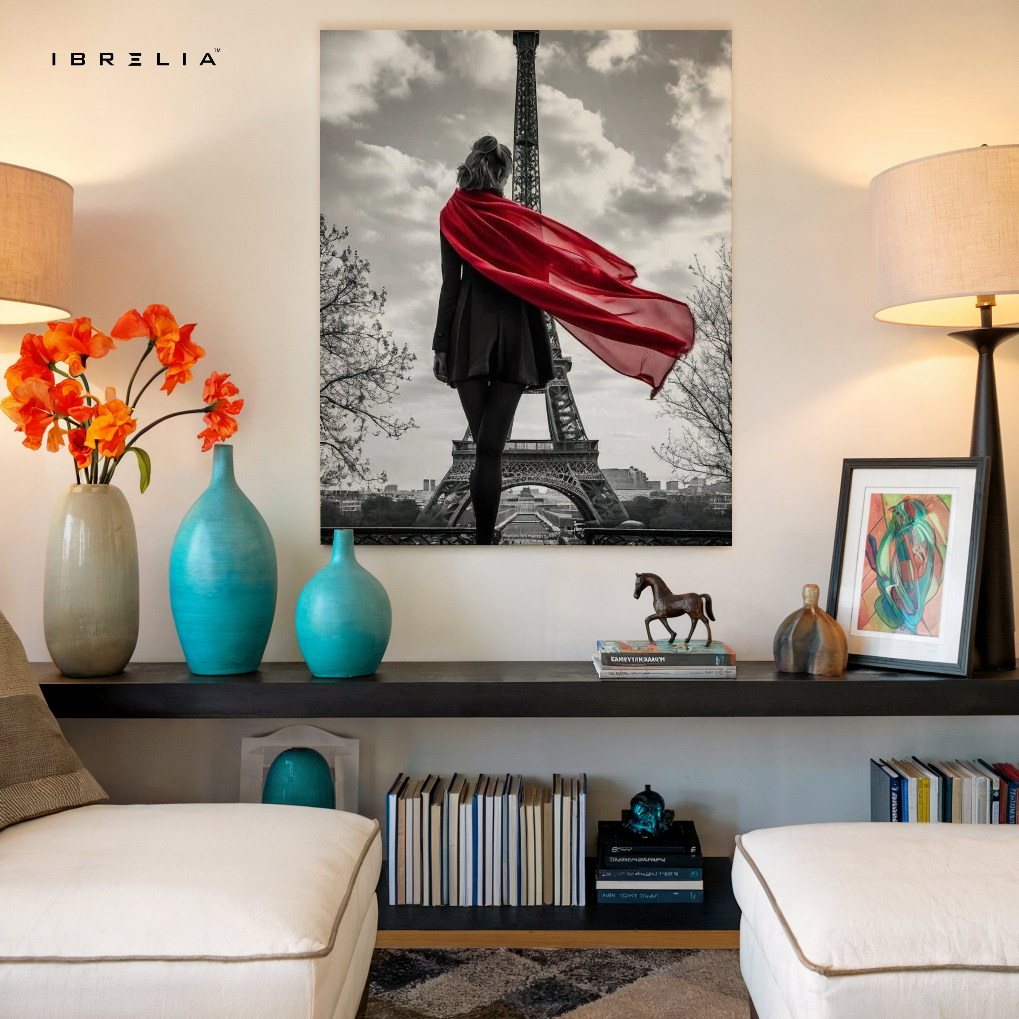 Paris Red Scarf Elegance Art – 4K Ultra Wrap Frame Wall Art in Pakistan | IBRELIA™