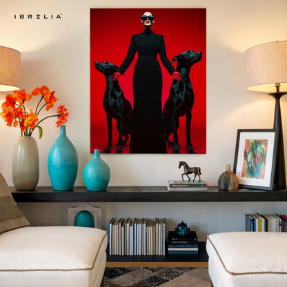 Dominance & Elegance – Fashion Woman with Dobermans 4K Ultra Wrap Frame Wall Art in Pakistan | IBRELIA™