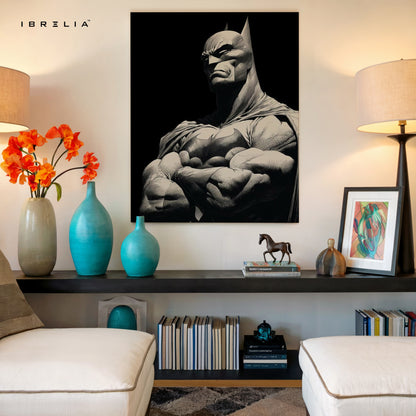Monochrome Dark Knight – Sculpted Vigilante Noir Art | 4K Ultra Wrap Frame Wall Art in Pakistan | IBRELIA™