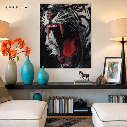 Savage Tiger Roar Dark Art – 4K Ultra Wrap Frame Wall Art in Pakistan | IBRELIA™