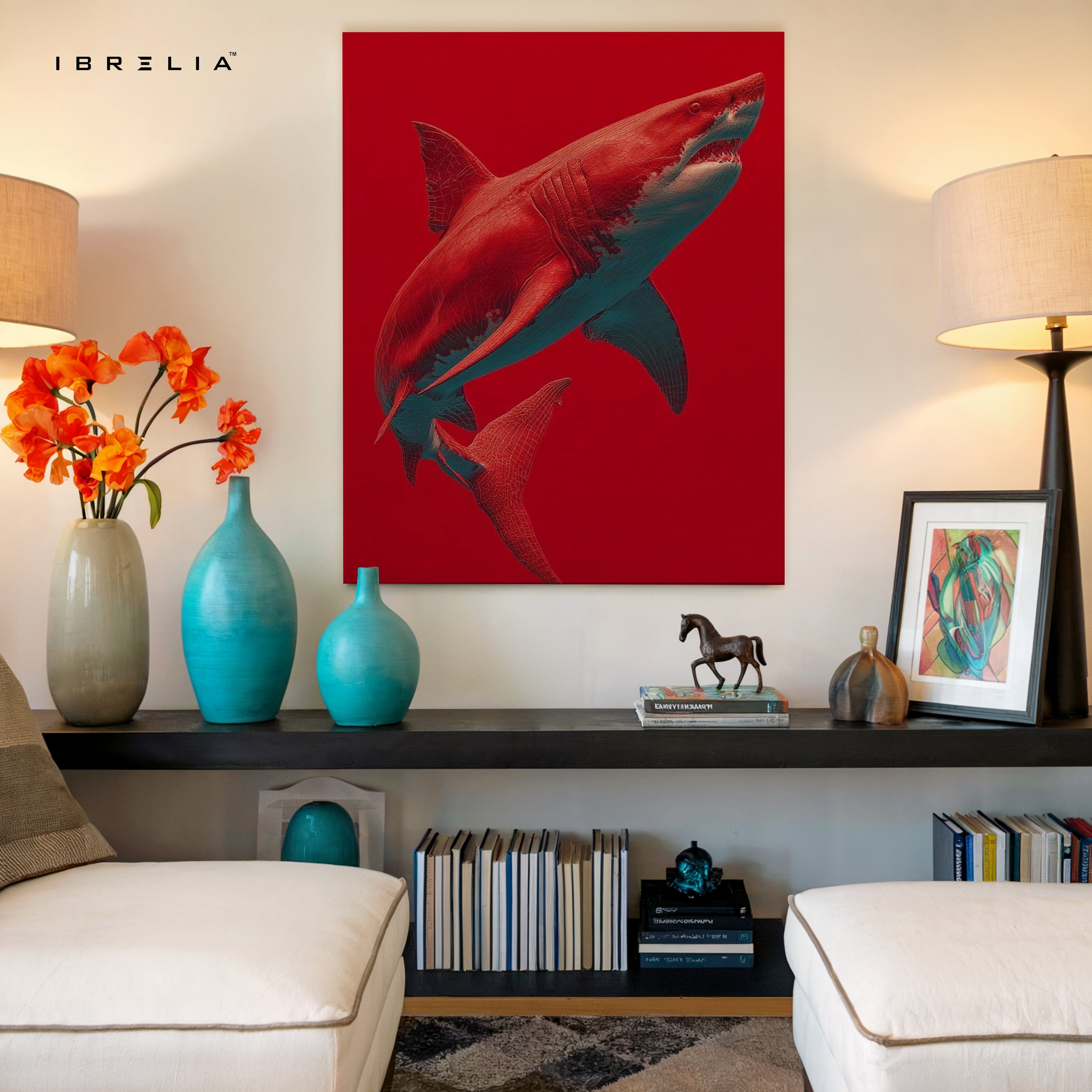 Crimson Shark Modern Art – 4K Ultra Wrap Frame Wall Art in Pakistan | IBRELIA™