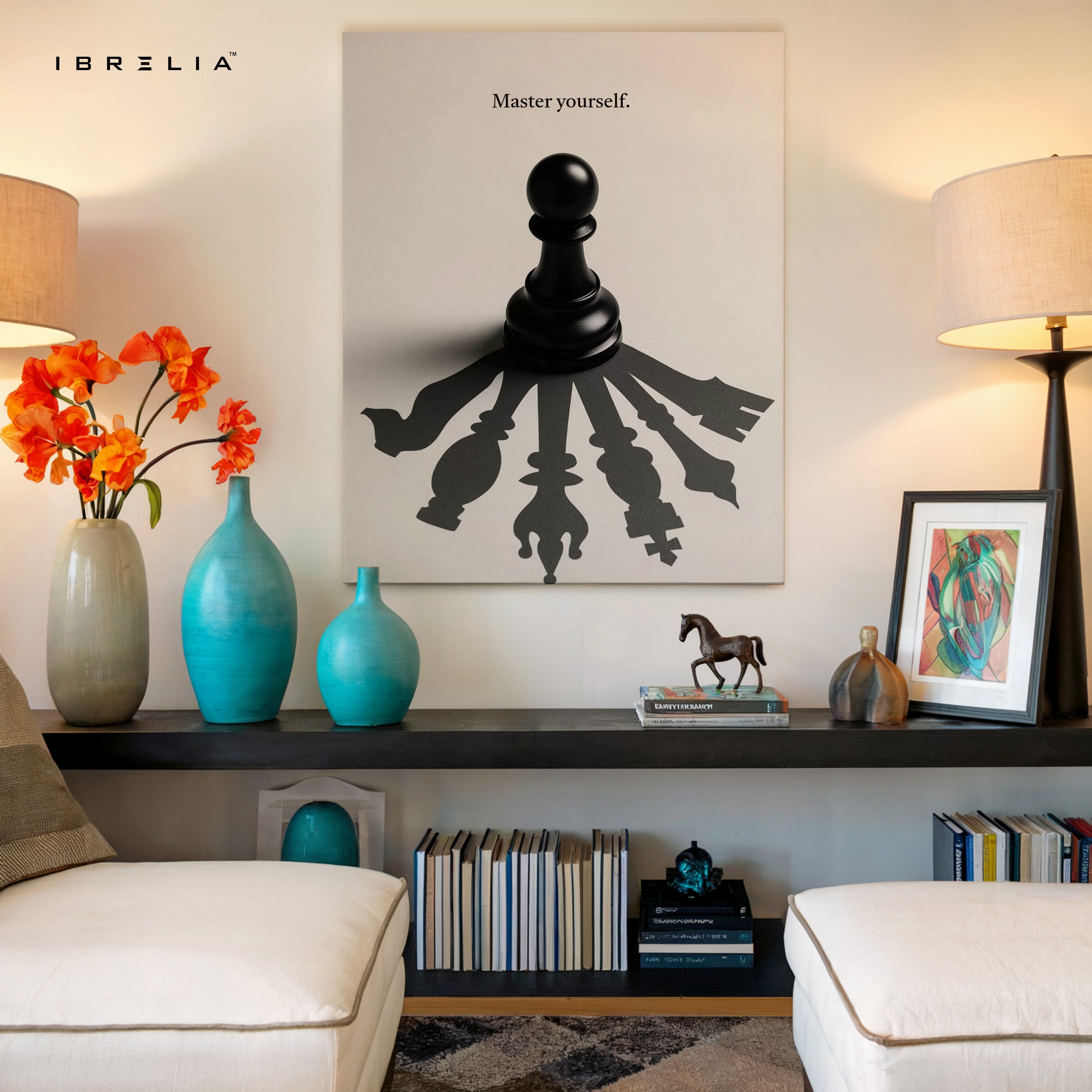 Master Yourself – Minimal Chess Philosophy Art | 4K Ultra Wrap Frame Wall Art in Pakistan | IBRELIA™