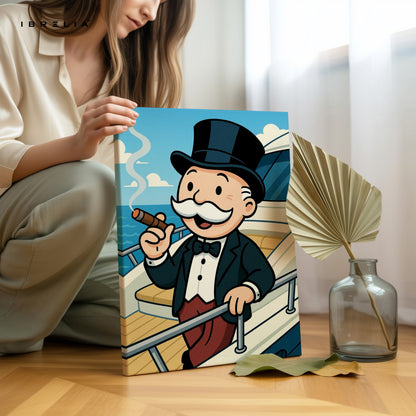 Classic Gentleman Voyage – Cartoon Tycoon Yacht Art | 4K Ultra Wrap Frame Wall Art in Pakistan | IBRELIA™