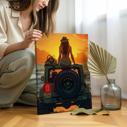 Golden Escape Sunset – Adventure Lifestyle Illustration Art | 4K Ultra Wrap Frame Wall Art in Pakistan | IBRELIA™