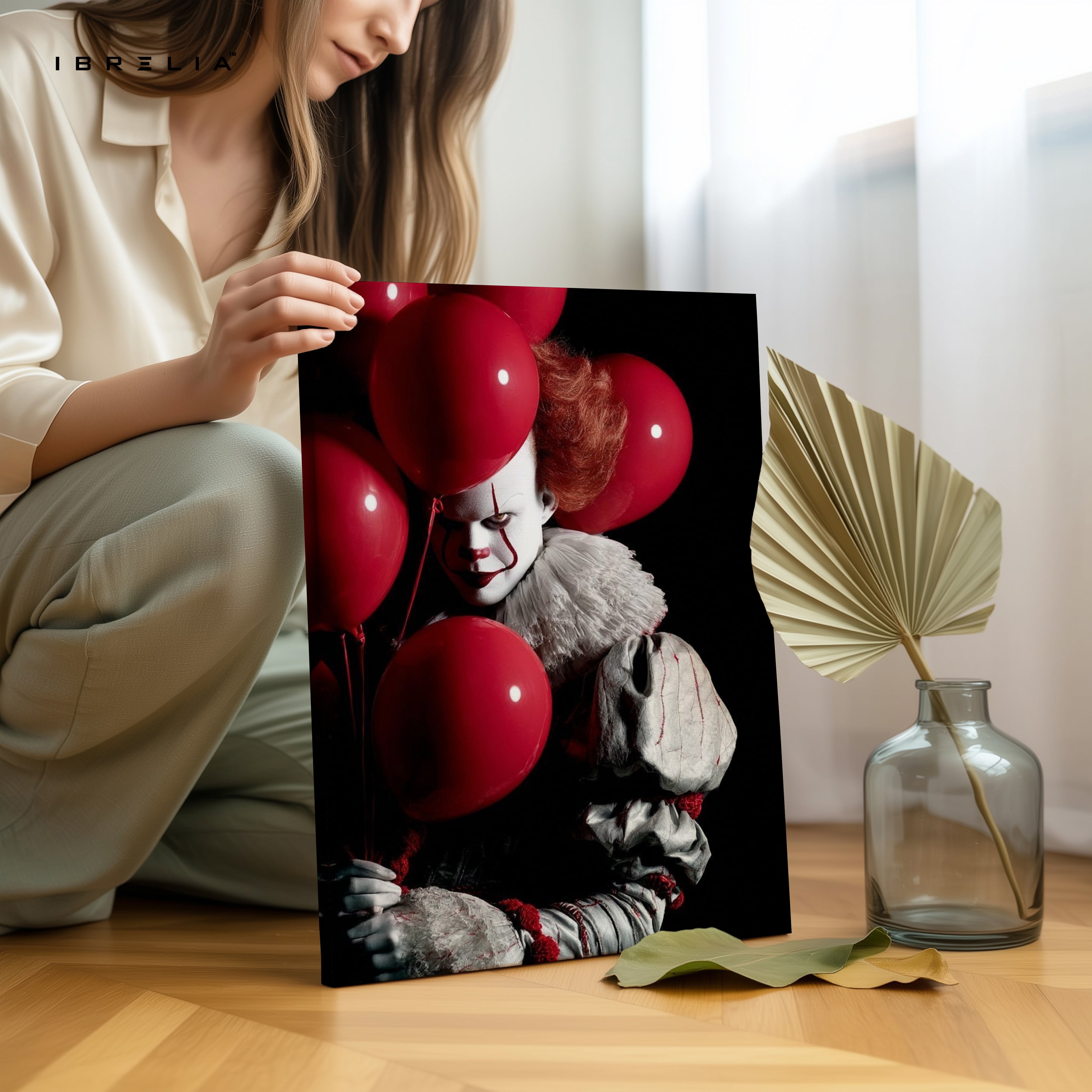 Crimson Balloon Whisper – Dark Cinematic Horror Portrait | 4K Ultra Wrap Frame Wall Art in Pakistan | IBRELIA™