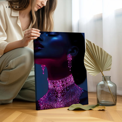 Midnight Amethyst Muse – Luxury Feminine Portrait Art | 4K Ultra Wrap Frame Wall Art in Pakistan | IBRELIA™