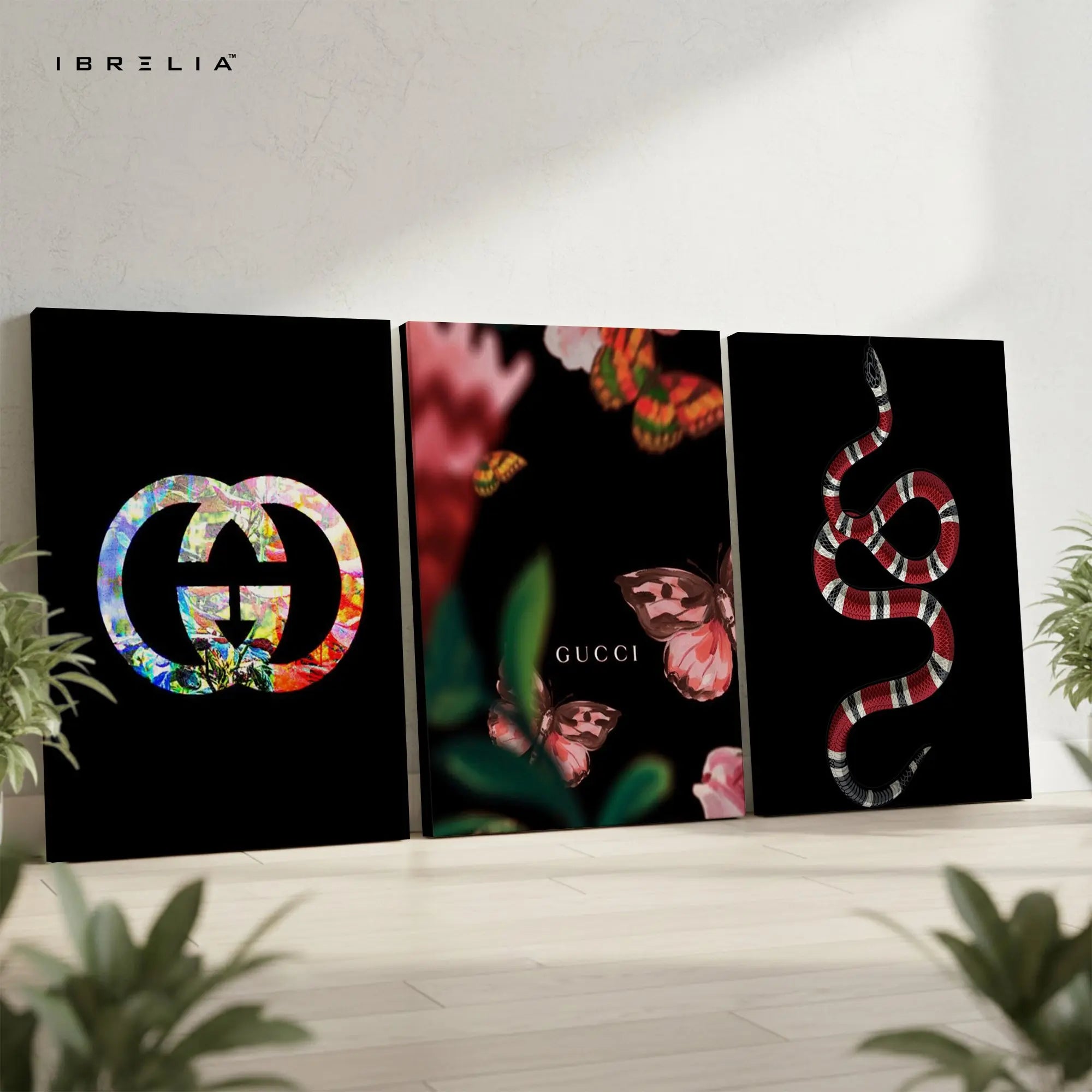 Gucci Snake Luxury Fashion 3 Panel 4K Ultra HD Wall Art in Pakistan | IBRELIA™ IBRELIA