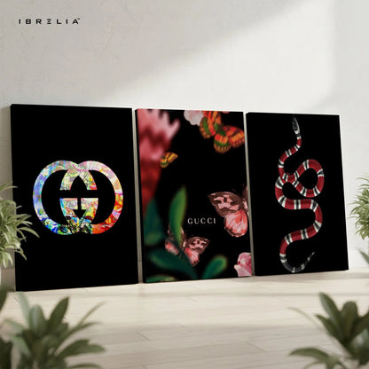 Gucci Snake Luxury Fashion 3 Panel 4K Ultra HD Wall Art in Pakistan | IBRELIA™ IBRELIA