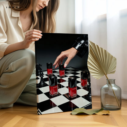 Red Nail Polish Chess Strategy Art – 4K Ultra Wrap Frame Wall Art in Pakistan | IBRELIA™