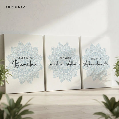 Bismillah InshaAllah Alhamdulillah 3 Panel Islamic 4K Ultra HD Wall Art in Pakistan | IBRELIA™ IBRELIA