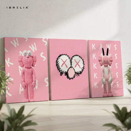 Pink KAWS Inspired Pop Art 3 Panel 4K Ultra HD Wall Art in Pakistan | IBRELIA™ IBRELIA