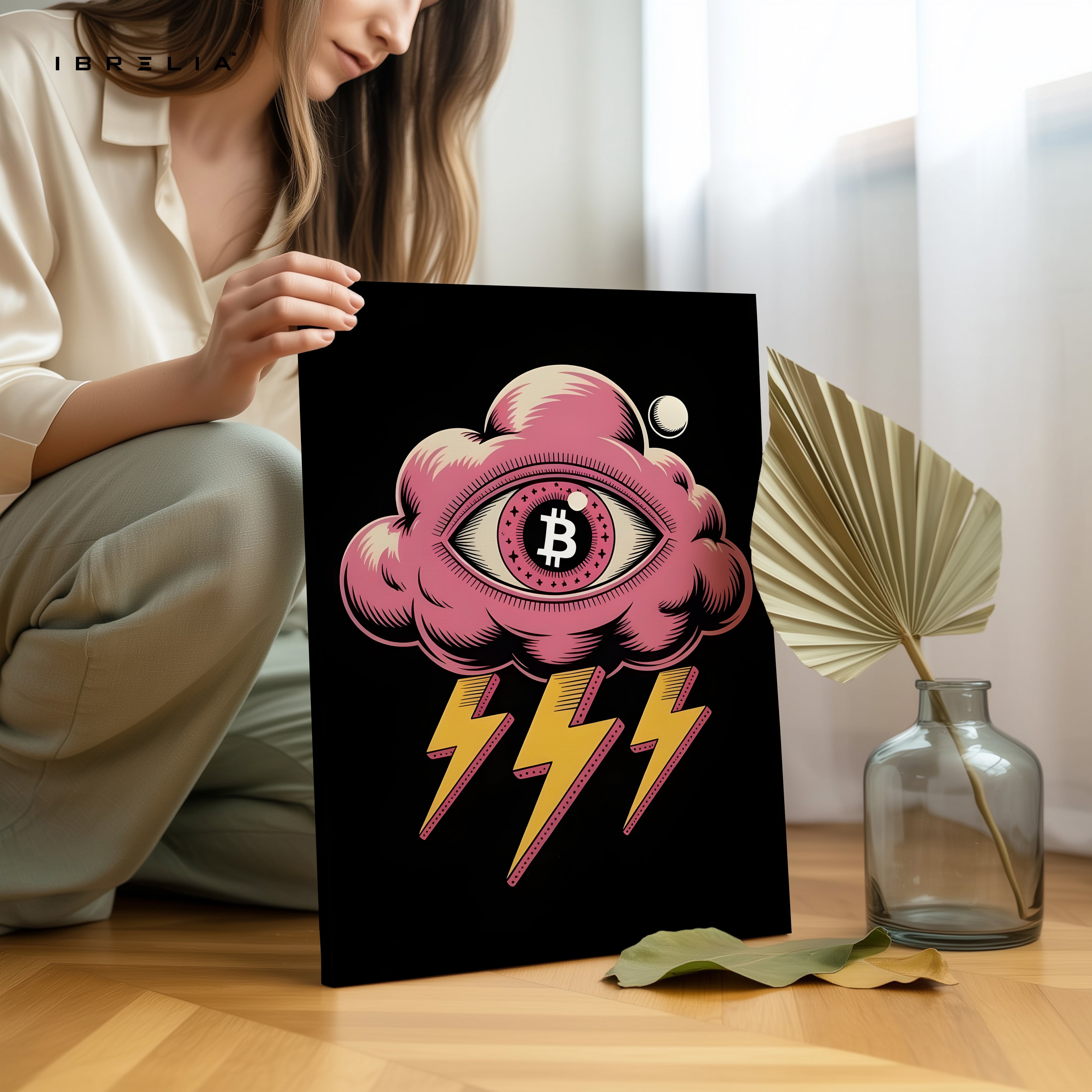 Bitcoin Storm Vision – 4K Ultra Wrap Frame Crypto Pop Art Wall Art | IBRELIA™