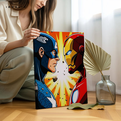 Heroes Face-Off Pop Art – Iconic Superhero Clash Wall Art | 4K Ultra Wrap Frame Wall Art in Pakistan | IBRELIA™