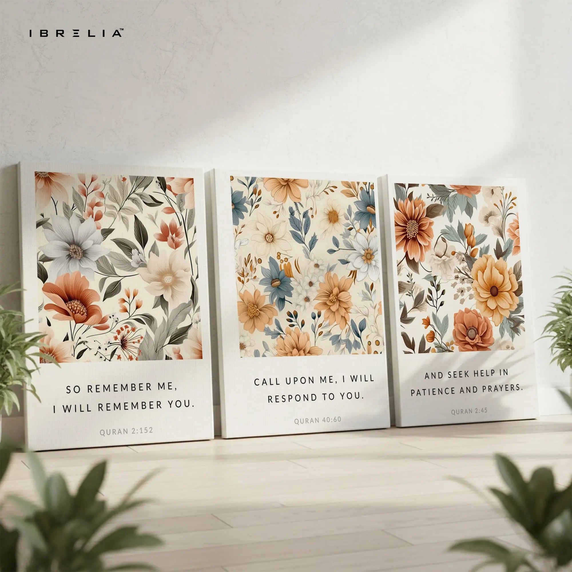 Quran Reminder Floral Islamic Quotes 3 Panel 4K Ultra HD Wall Art in Pakistan | IBRELIA™ IBRELIA