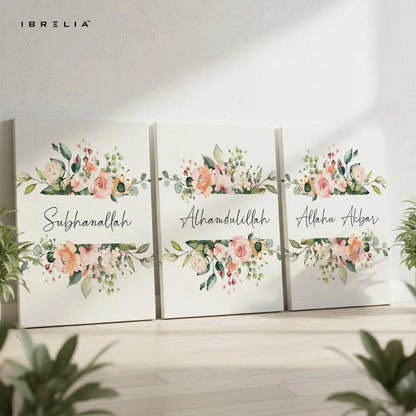 SubhanAllah Alhamdulillah Allahu Akbar Floral 3 Panel Islamic 4K Ultra HD Wall Art in Pakistan | IBRELIA™ IBRELIA