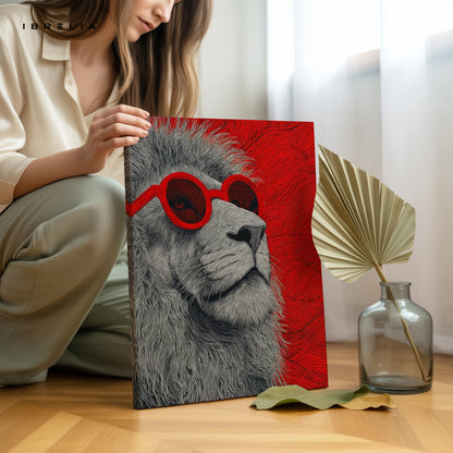 Cool Lion Pop Art with Red Glasses – 4K Ultra Wrap Frame Wall Art in Pakistan | IBRELIA™