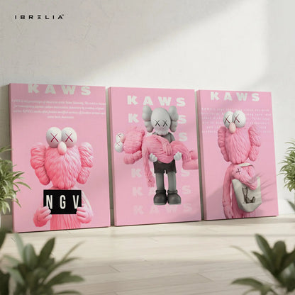 Pink KAWS Companion NGV 3 Panel 4K Ultra HD Wall Art in Pakistan | IBRELIA™ IBRELIA