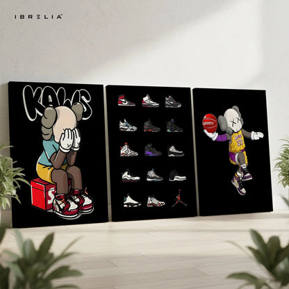 KAWS Sneaker Street Art 3 Panel 4K Ultra HD Wall Art in Pakistan | IBRELIA™ IBRELIA