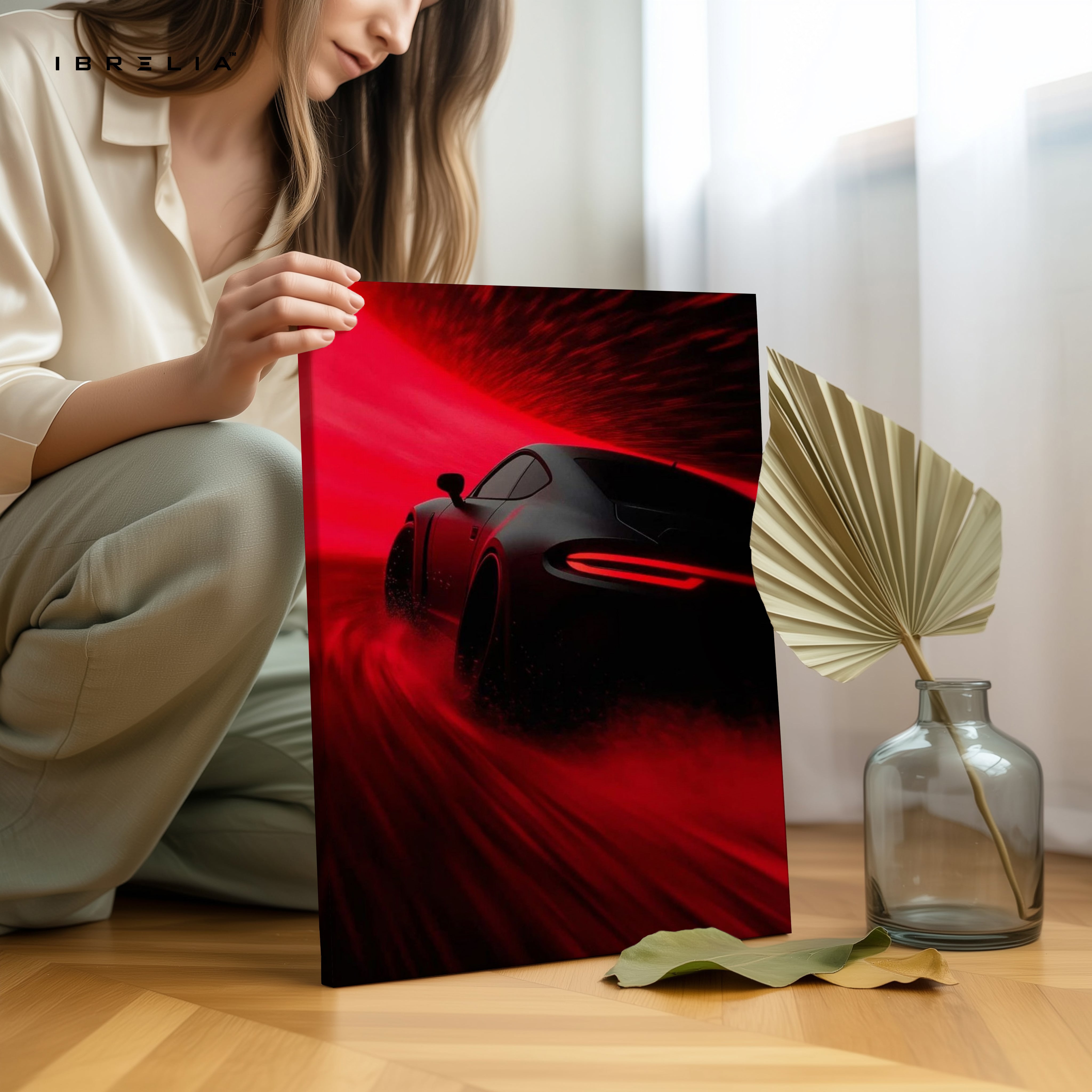 Crimson Velocity Night Drive – 4K Ultra Wrap Frame Supercar Wall Art | IBRELIA™
