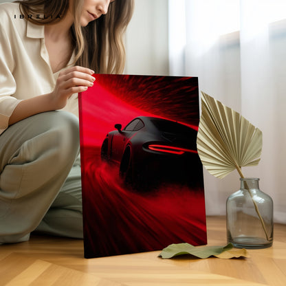 Crimson Velocity Night Drive – 4K Ultra Wrap Frame Supercar Wall Art | IBRELIA™