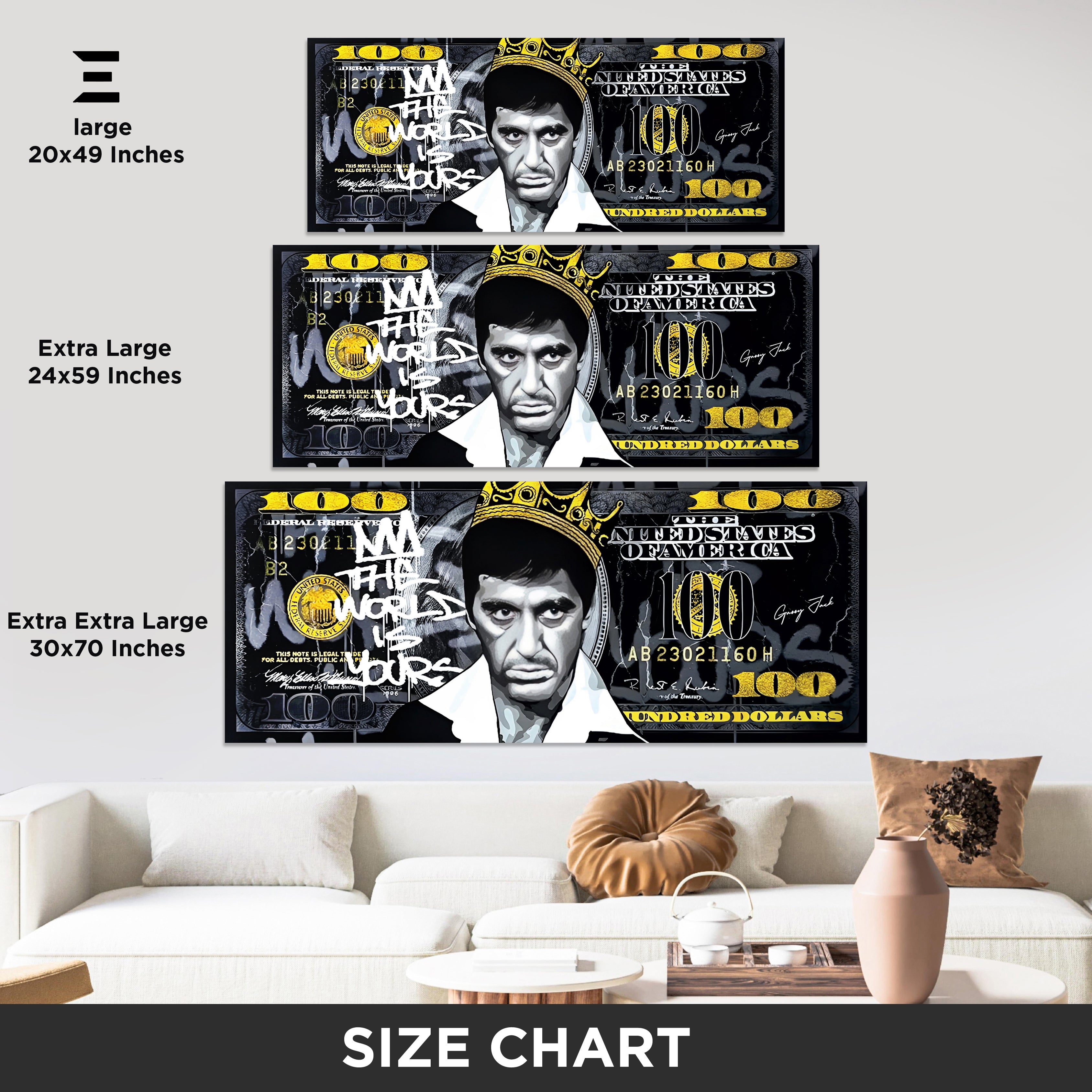 Ultra Wide Wall Art – Scarface “The World Is Yours” Dollar Edition | IBRELIA™