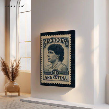 Diego Maradona Vintage Wall Art – Argentina Football Legend Canvas Frame | Retro Stamp Style Poster Pakistan | IBRELIA™ IBRELIA