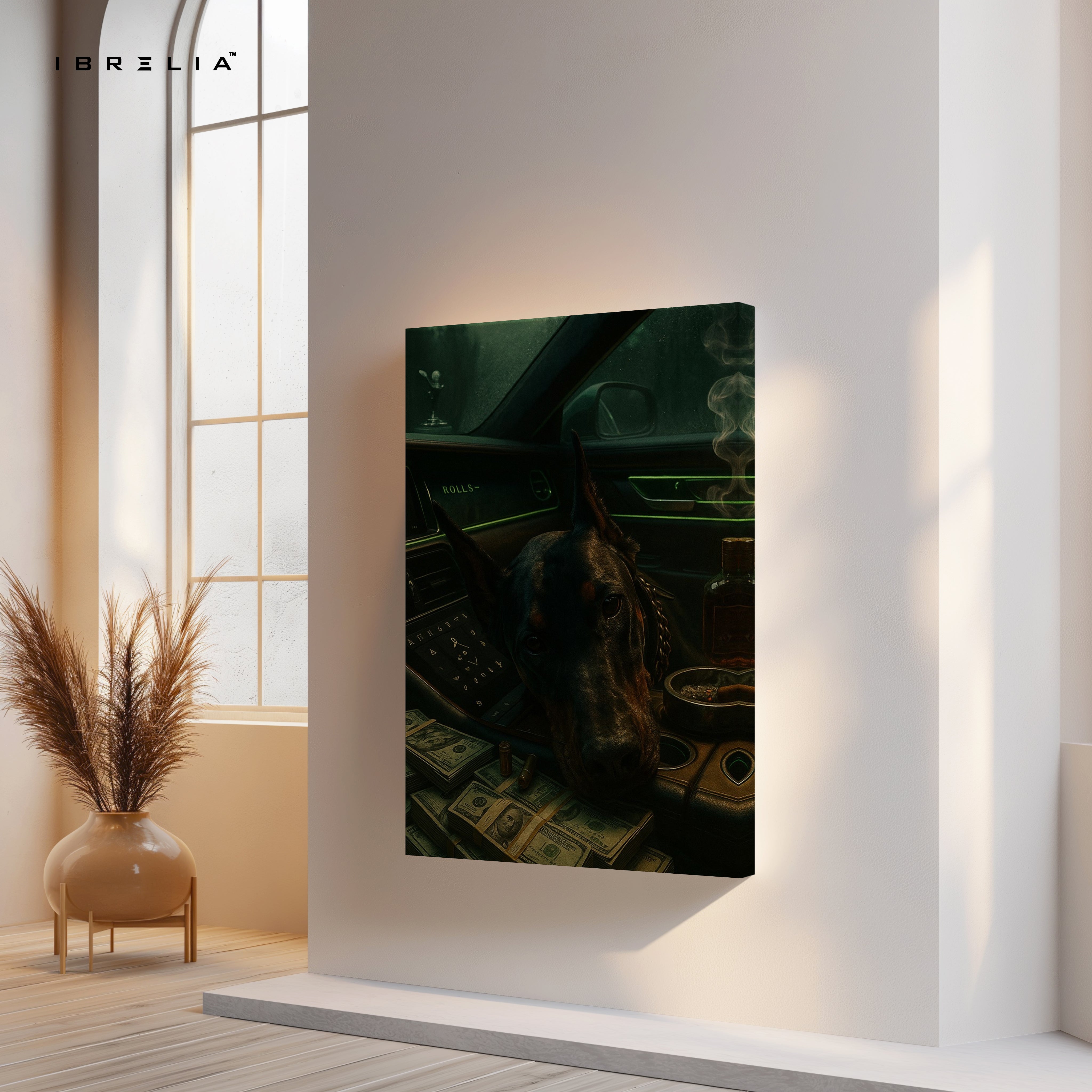 Luxury Doberman in Rolls Royce – 4K Ultra Wrap Frame Wall Art in Pakistan | IBRELIA™