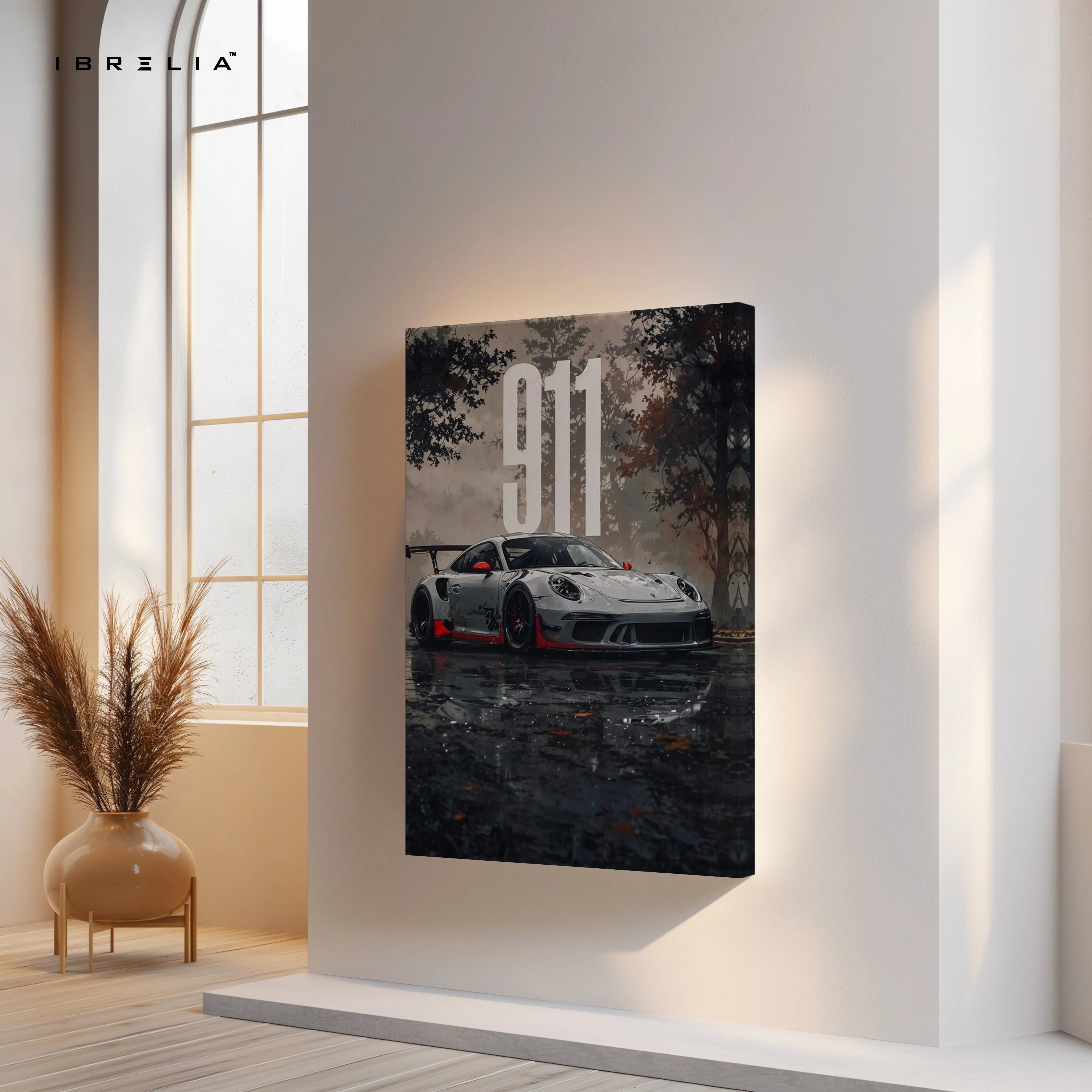Porsche 911 Rain Noir Art – Dark Cinematic Sports Car Wall Art | 4K Ultra Wrap Frame Wall Art in Pakistan | IBRELIA™ IBRELIA