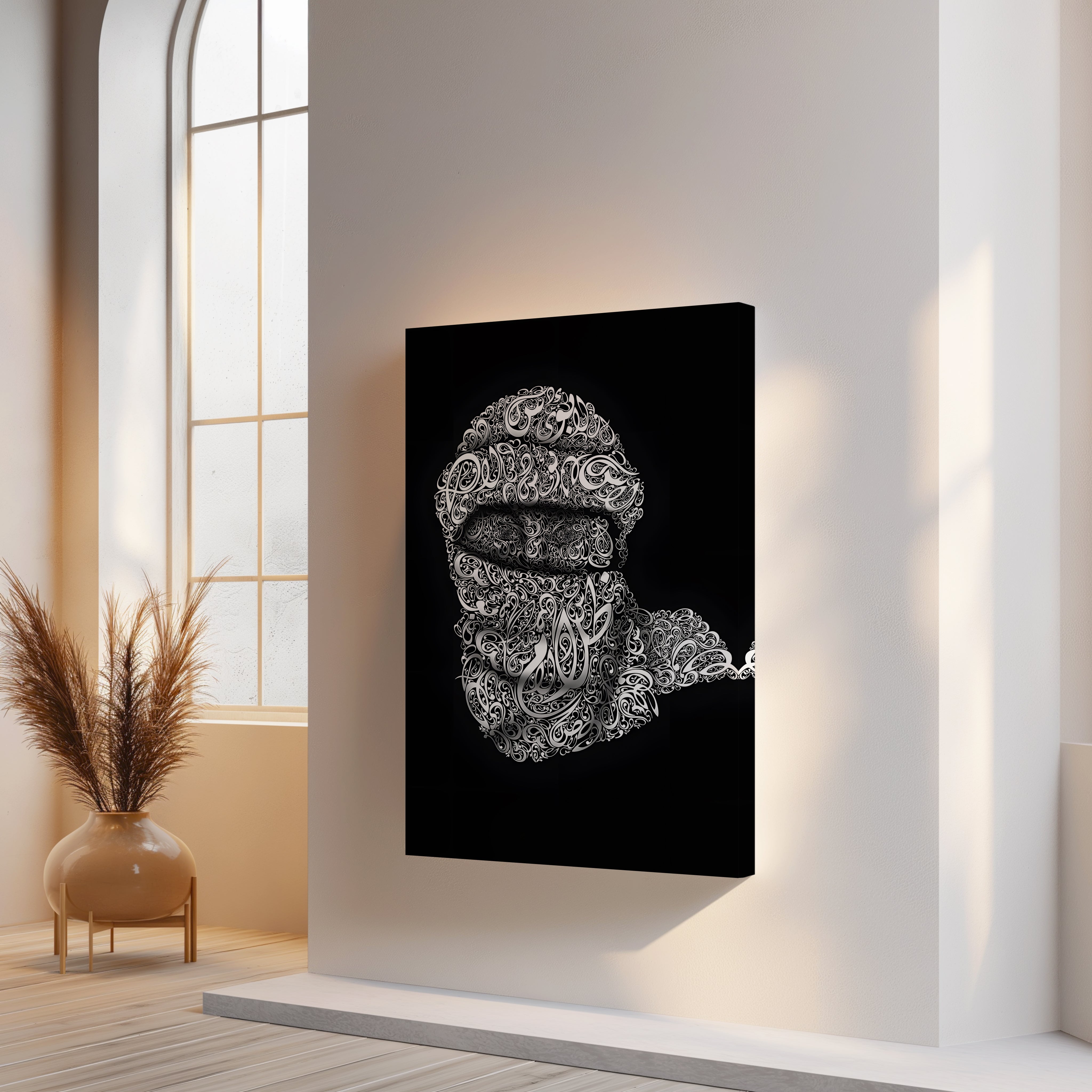 Arabic Calligraphy Keffiyeh Portrait – Islamic Typography Art | 4K Ultra Wrap Frame Wall Art in Pakistan | IBRELIA™