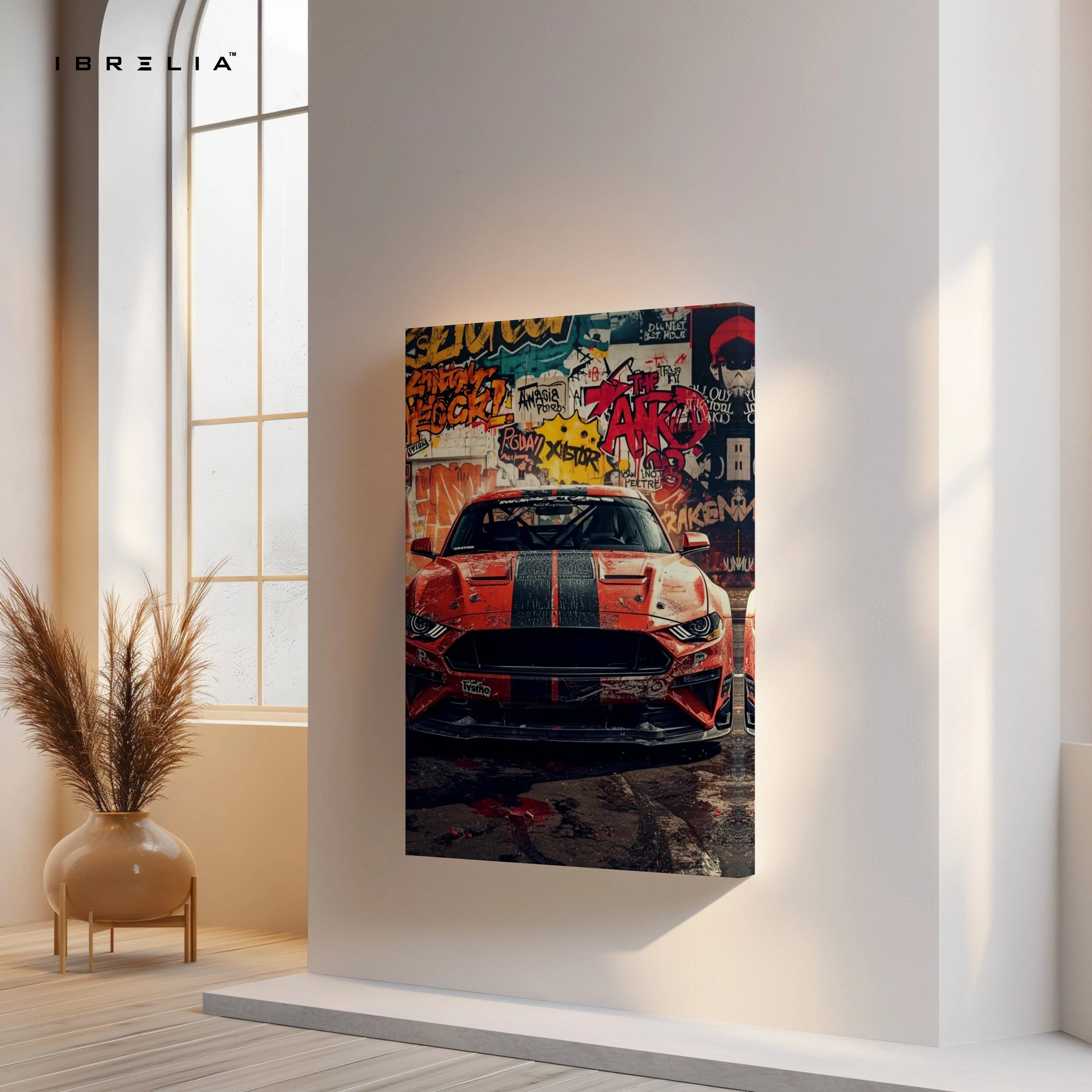 Ford Mustang Graffiti Wall Art – Street Racing Car Canvas Frame Pakistan | Urban Muscle Car Poster | IBRELIA™ IBRELIA