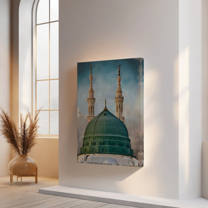 Masjid e Nabawi Green Dome Art – Madinah Islamic Architecture Wall Art | 4K Ultra Wrap Frame Wall Art in Pakistan | IBRELIA™