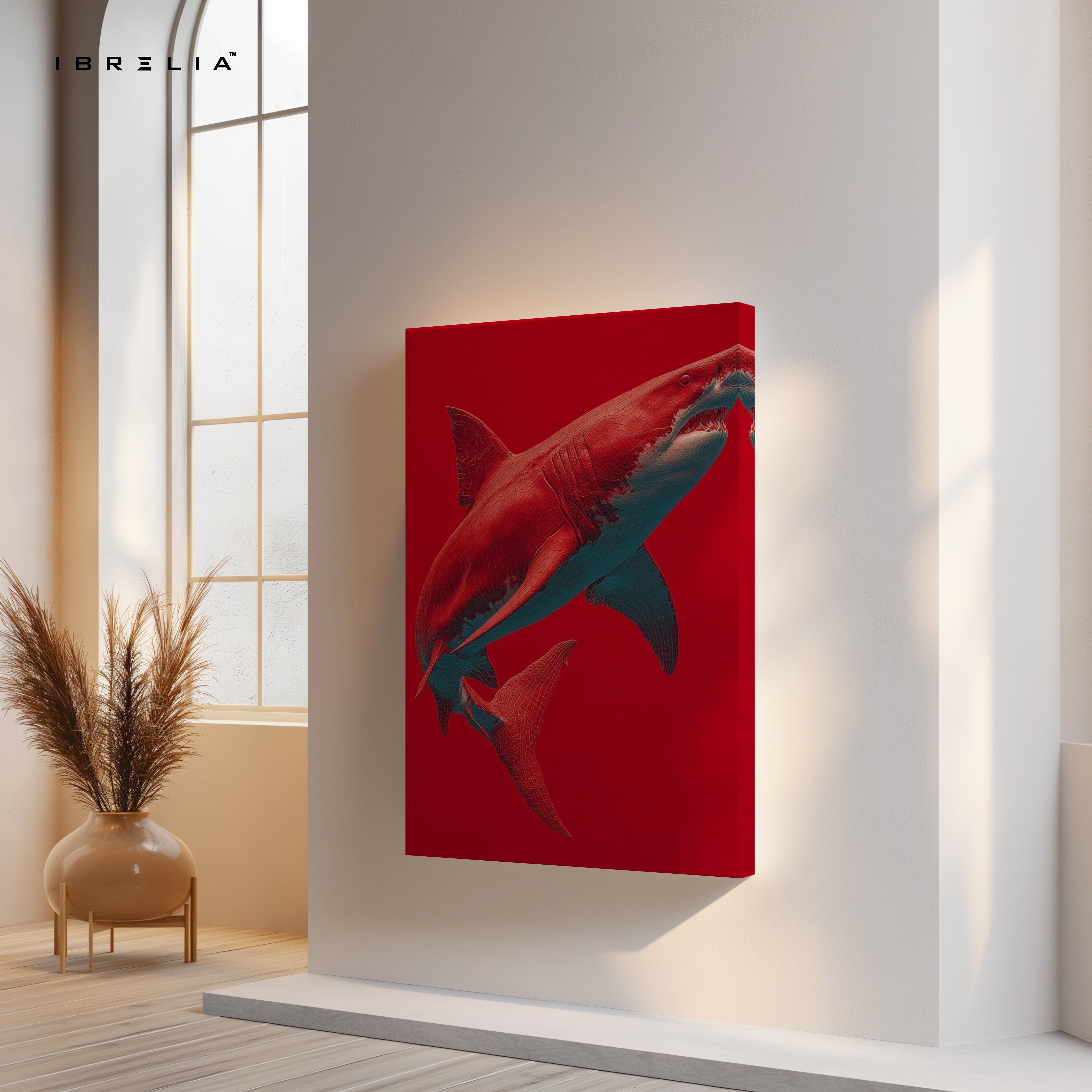 Crimson Shark Modern Art – 4K Ultra Wrap Frame Wall Art in Pakistan | IBRELIA™