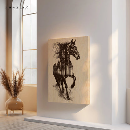 Forest Spirit Stallion Art – Double Exposure Horse Nature Wall Art | 4K Ultra Wrap Frame Wall Art in Pakistan | IBRELIA™ IBRELIA