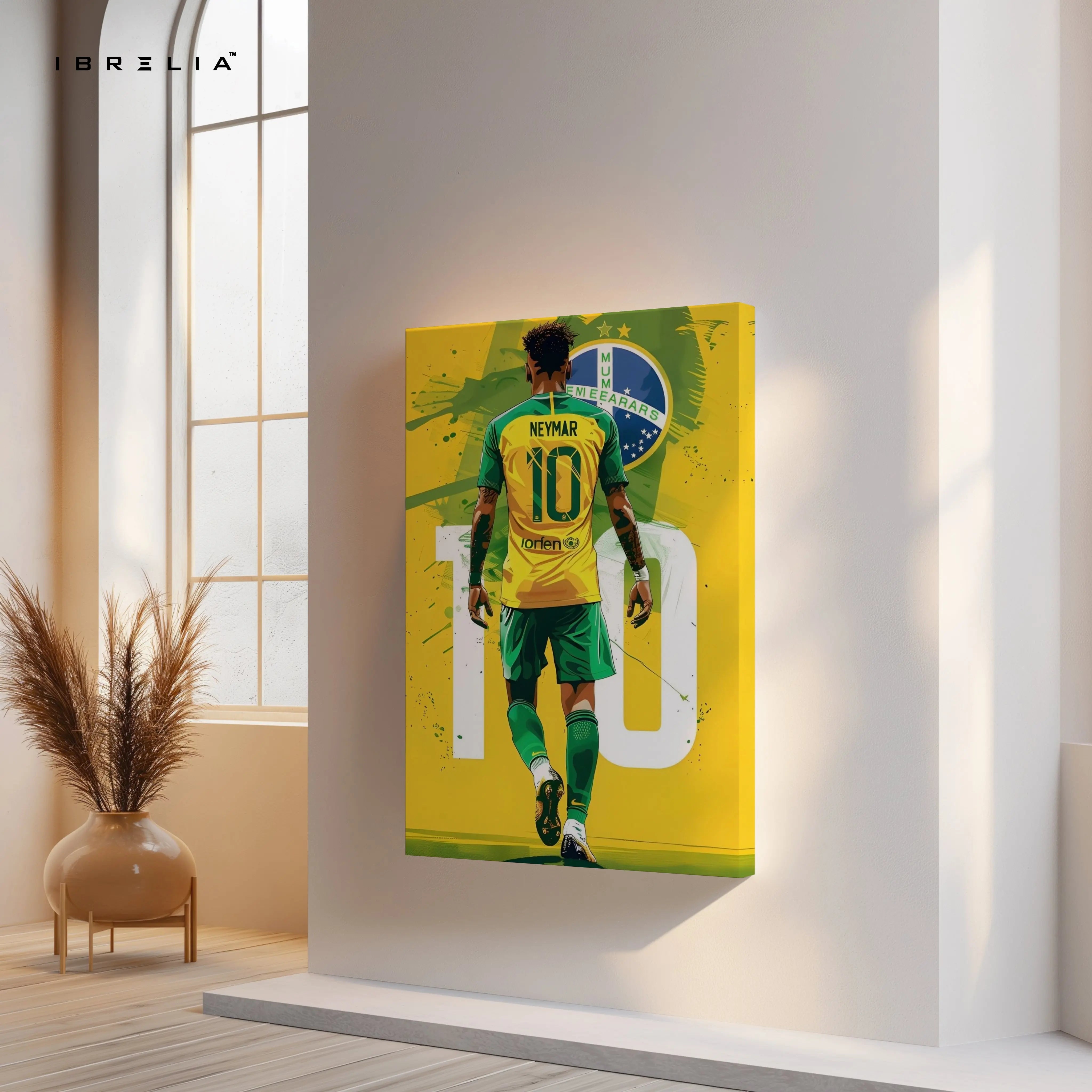 Neymar Jr Brazil Wall Art – Jersey No.10 Football Canvas Frame | Neymar Poster Pakistan | IBRELIA™ IBRELIA