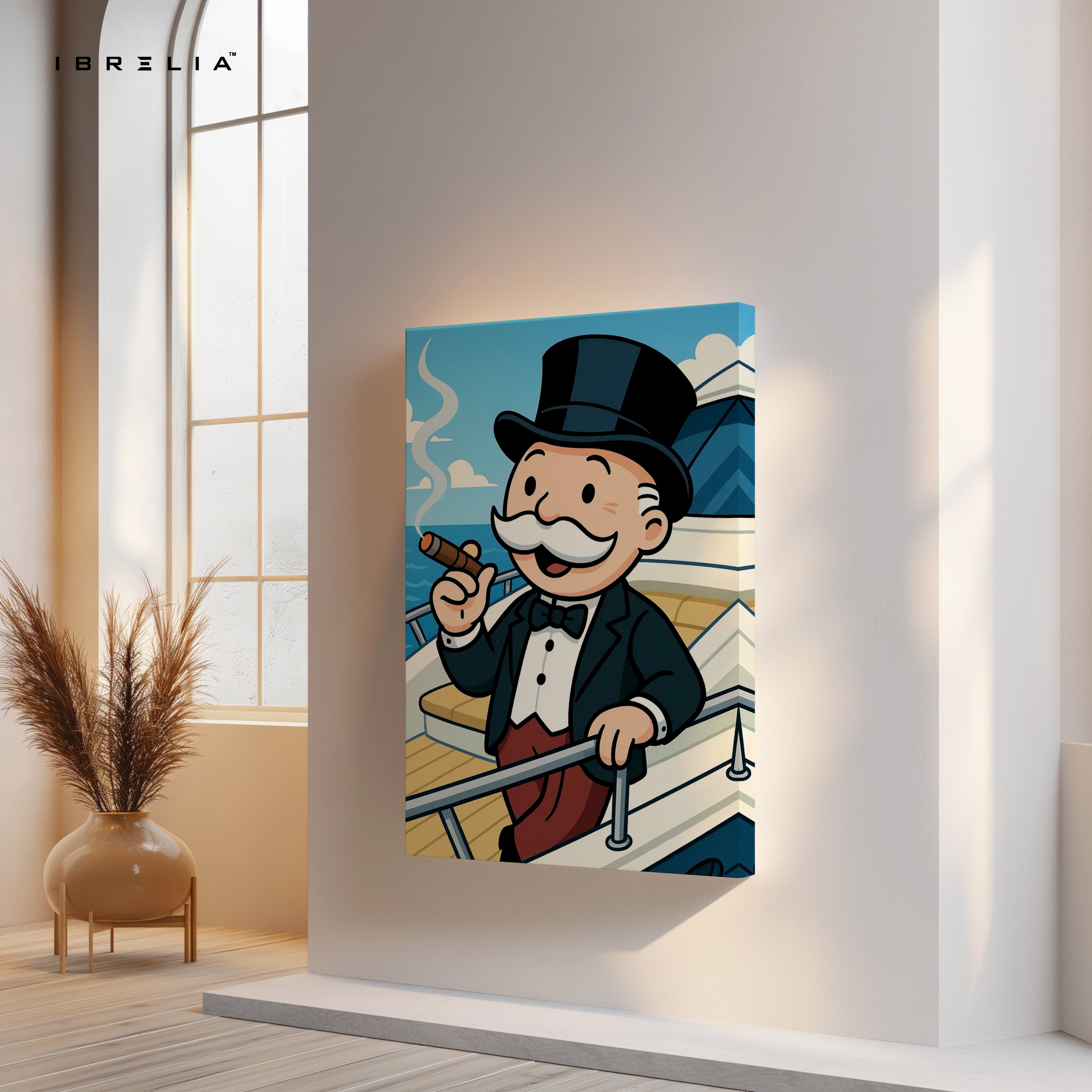 Classic Gentleman Voyage – Cartoon Tycoon Yacht Art | 4K Ultra Wrap Frame Wall Art in Pakistan | IBRELIA™
