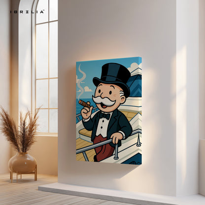 Classic Gentleman Voyage – Cartoon Tycoon Yacht Art | 4K Ultra Wrap Frame Wall Art in Pakistan | IBRELIA™