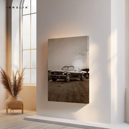 Vintage Ford Mustang Convertible Wall Art – Classic Muscle Car Poster | Retro Sepia Car Wall Frame in Pakistan | IBRELIA™ IBRELIA