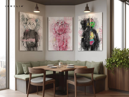 Abstract KAWS Graffiti Street Art 3 Panel 4K Ultra HD Wall Art in Pakistan | IBRELIA™ IBRELIA