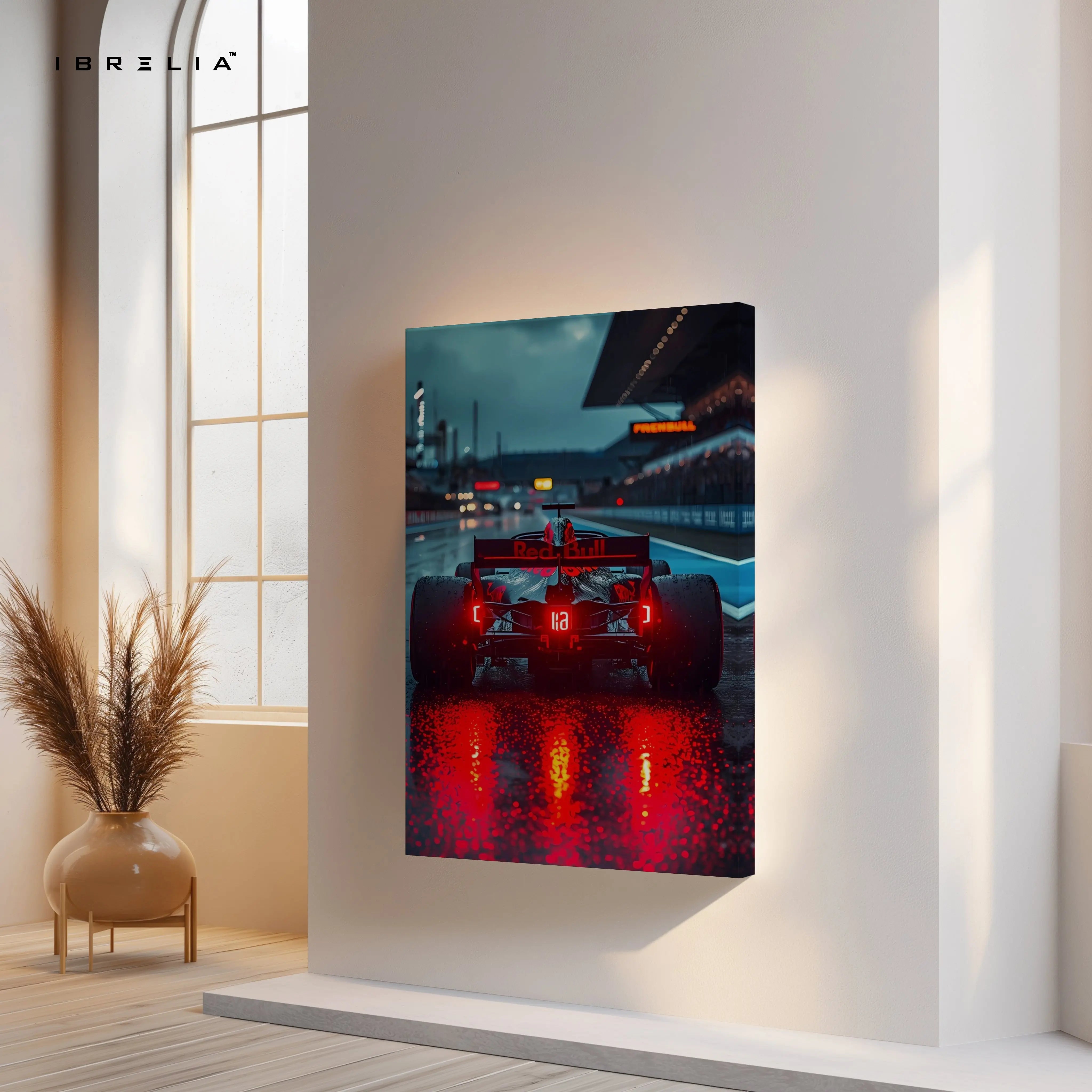 Red Bull F1 Night Rain Wall Art – Formula Racing Canvas Frame Pakistan | Motorsport Poster | IBRELIA™ IBRELIA