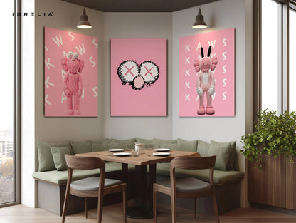 Pink KAWS Inspired Pop Art 3 Panel 4K Ultra HD Wall Art in Pakistan | IBRELIA™ IBRELIA
