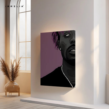 Purple Aesthetic Rap Portrait Wall Art – Modern Hip Hop Canvas Frame | Minimal Artist Illustration Poster Pakistan | IBRELIA™ IBRELIA