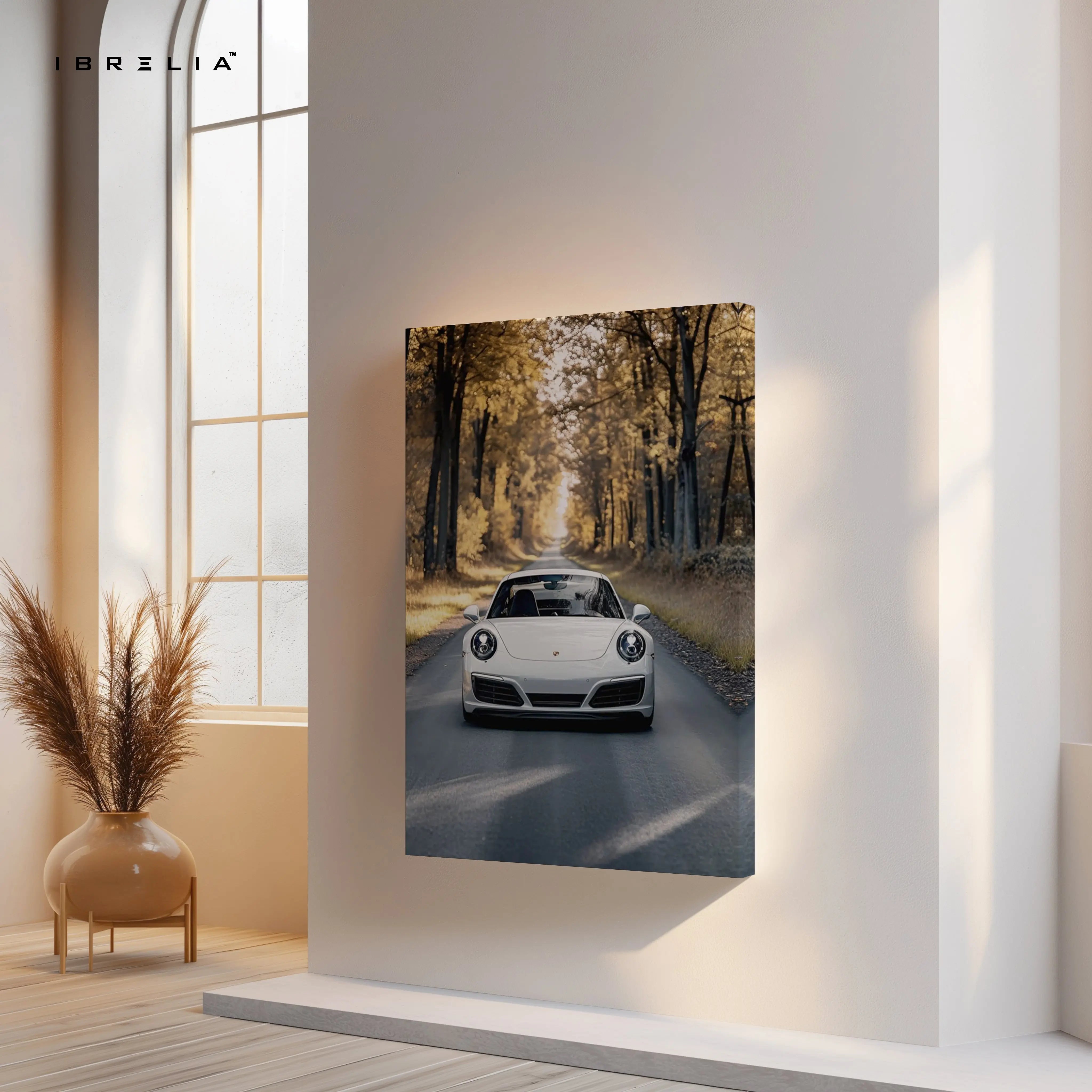 Porsche Forest Drive Art – Luxury Supercar Autumn Road Wall Art | 4K Ultra Wrap Frame Wall Art in Pakistan | IBRELIA™ IBRELIA