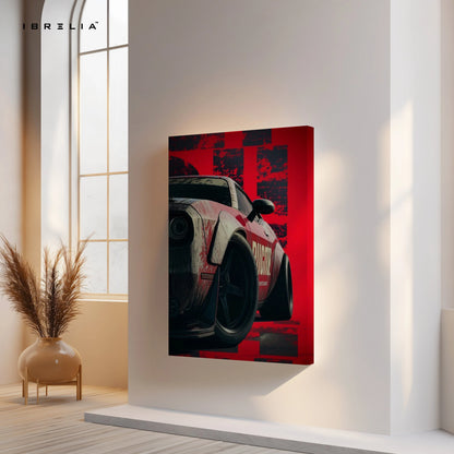 Red Muscle Car Power Wall Art – Racing Drift Automotive Canvas Frame | Aggressive Sports Car Poster Pakistan | IBRELIA™ IBRELIA