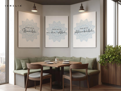 Bismillah InshaAllah Alhamdulillah 3 Panel Islamic 4K Ultra HD Wall Art in Pakistan | IBRELIA™ IBRELIA