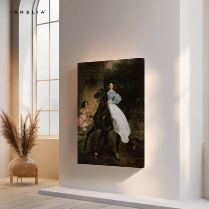 Royal Equestrian Elegance Art – Vintage Classic Lady on Horse Painting Wall Art | 4K Ultra Wrap Frame Wall Art in Pakistan | IBRELIA™ IBRELIA