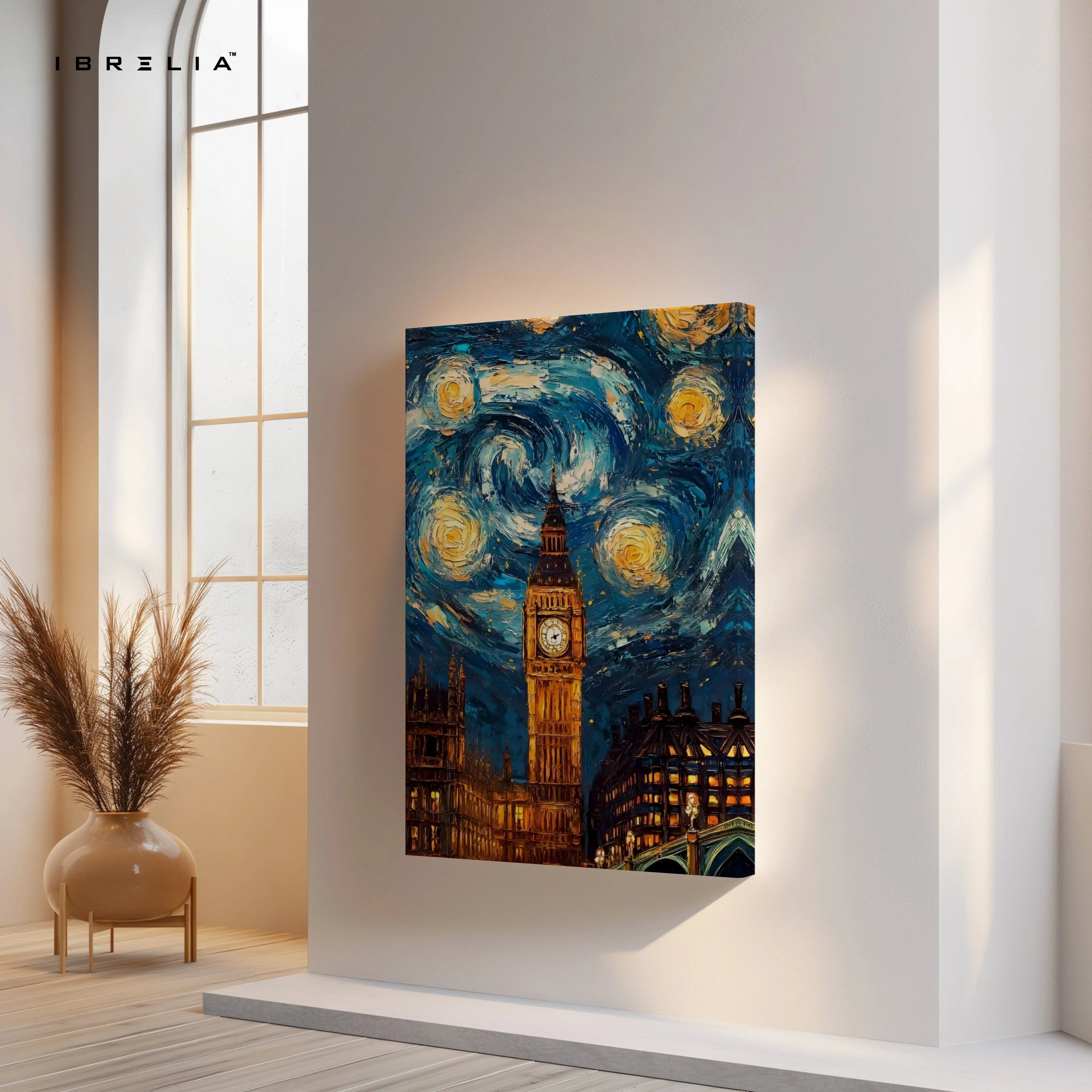 Big Ben Starry Night Wall Art – London Artistic Canvas Frame | Van Gogh Style Cityscape Poster Pakistan | IBRELIA™ IBRELIA