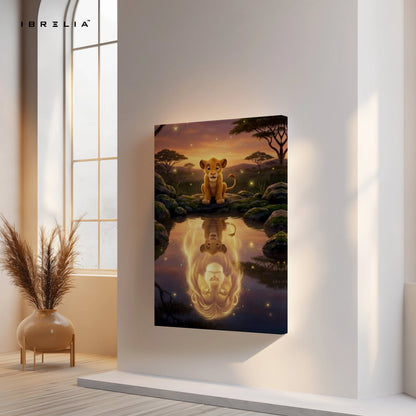 Lion Cub Reflection Wall Art – Legacy Spirit Canvas Frame | Emotional Animal Scene Decor Pakistan | IBRELIA™ IBRELIA